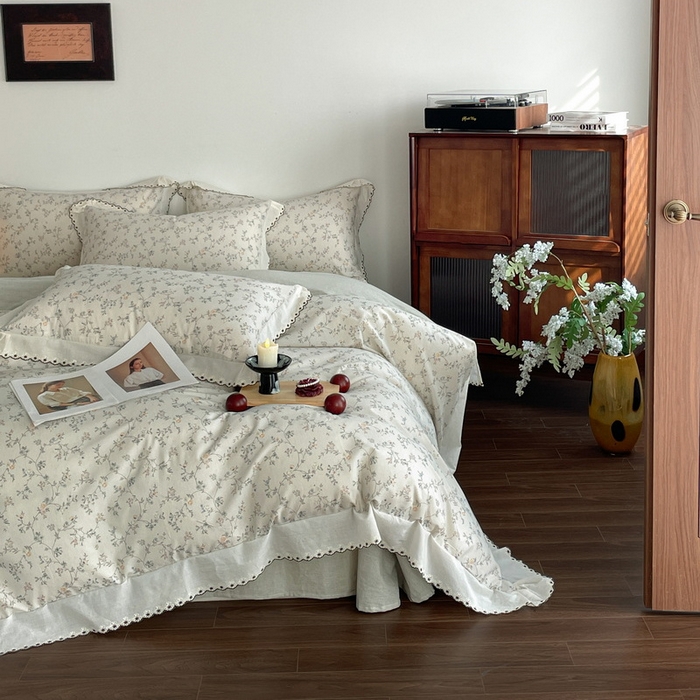 91家纺网 家纺一手货源 找家纺 （总）慕晨 2026新款天丝莱赛尔棉麻数码印色织花边被套四件套高级田园美式直播热款