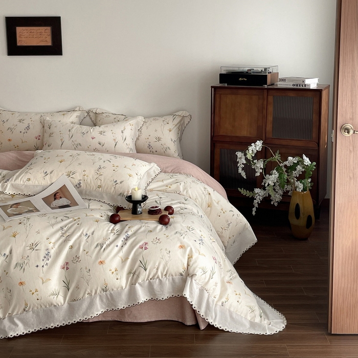 91家纺网 家纺一手货源 找家纺 （总）慕晨 2026新款天丝莱赛尔棉麻数码印色织花边被套四件套高级田园美式直播热款