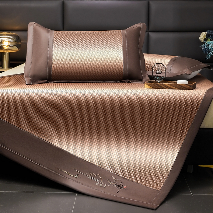 91家纺网 家纺一手货源 找家纺 （总）卡罗兰 2026新款凉席PE超冷感霸王藤席刺绣床单单件、三件套