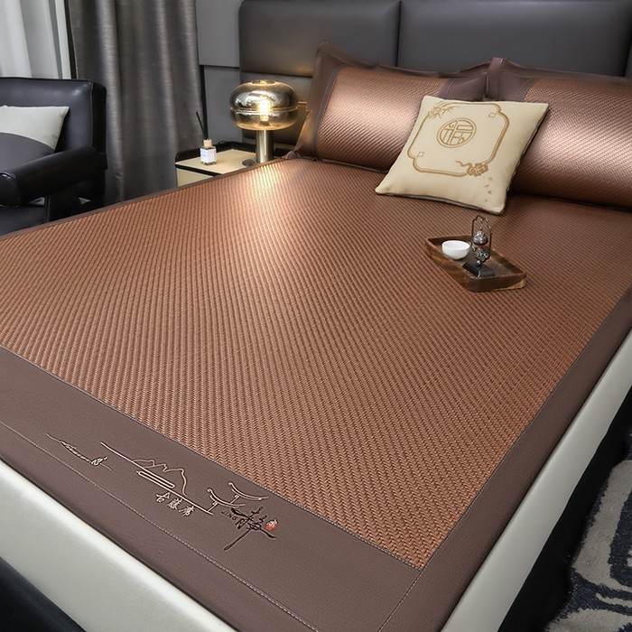 91家纺网 家纺一手货源 找家纺 （总）卡罗兰 2026新款凉席PE超冷感霸王藤席刺绣床单单件、三件套