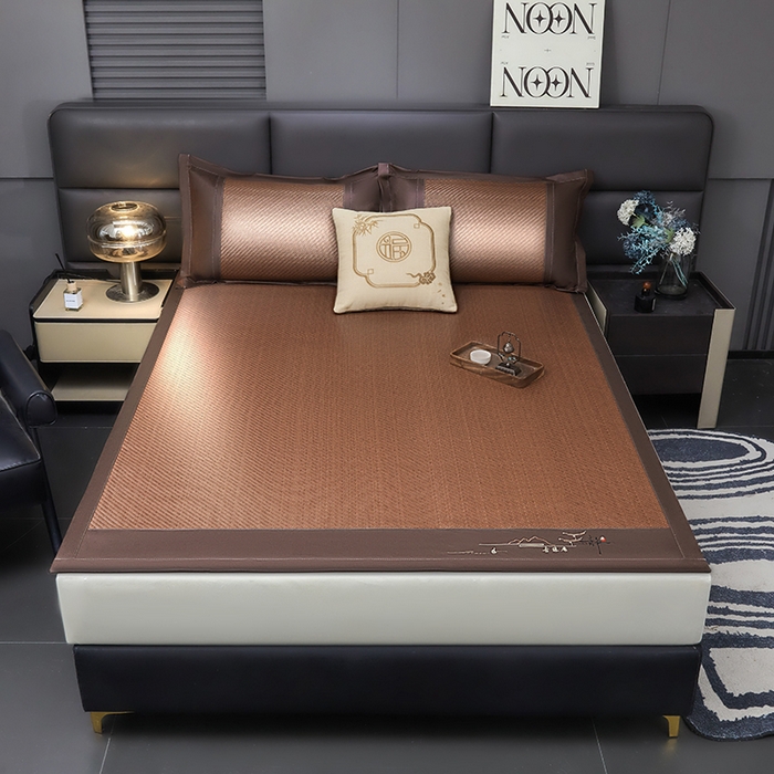 91家纺网 家纺一手货源 找家纺 （总）卡罗兰 2026新款凉席PE超冷感霸王藤席刺绣床单单件、三件套