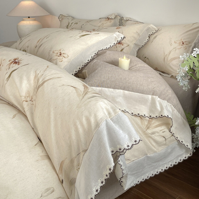 91家纺网 家纺一手货源 找家纺 慕晨 2026新款天丝莱赛尔棉麻数码印色织花边被套四件套高级田园美式直播热款 丁岚