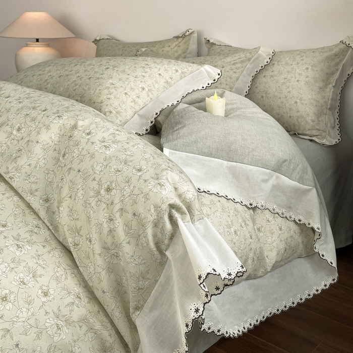 91家纺网 家纺一手货源 找家纺 慕晨 2026新款天丝莱赛尔棉麻数码印色织花边被套四件套高级田园美式直播热款 归宁