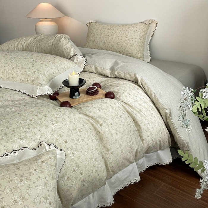 91家纺网 家纺一手货源 找家纺 慕晨 2026新款天丝莱赛尔棉麻数码印色织花边被套四件套高级田园美式直播热款 归宁