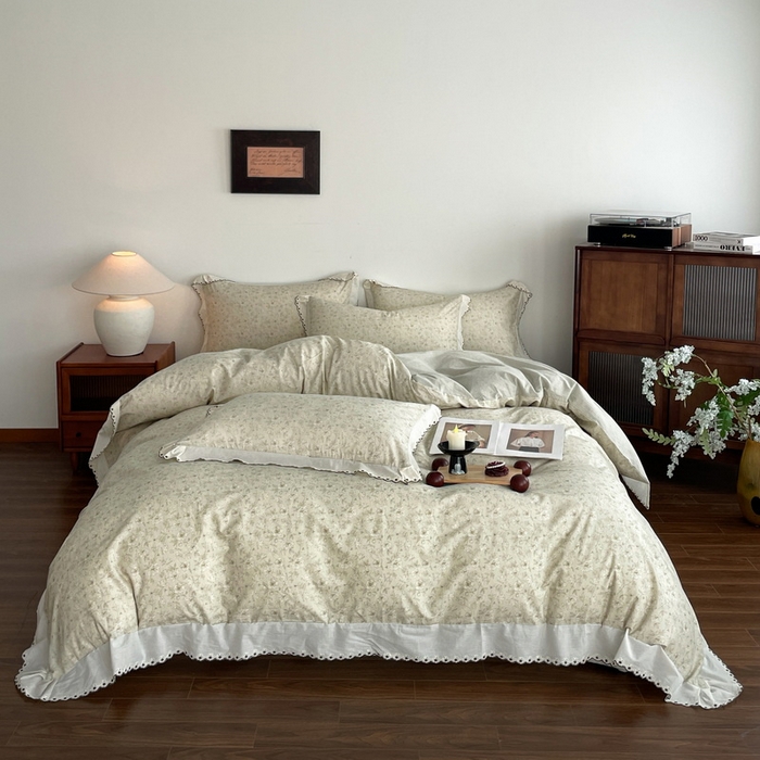 91家纺网 家纺一手货源 找家纺 慕晨 2026新款天丝莱赛尔棉麻数码印色织花边被套四件套高级田园美式直播热款 归宁