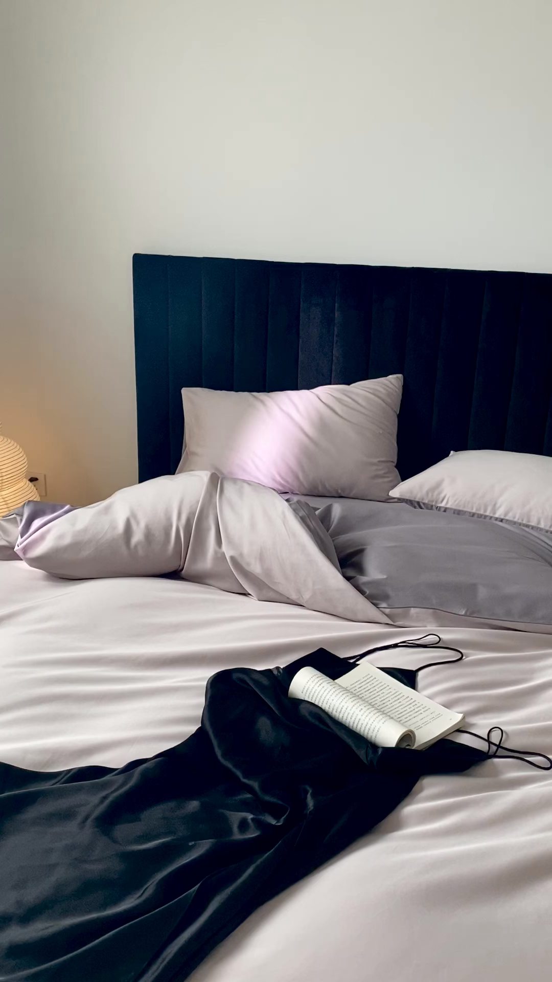 91家纺网 家纺一手货源 找家纺 玉宇阁家居 2026春夏新款50S双股全棉纯棉贡缎拼色四件套 空气紫灰