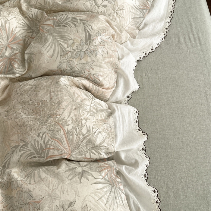 91家纺网 家纺一手货源 找家纺 慕晨 2026新款天丝莱赛尔棉麻数码印色织花边被套四件套高级田园美式直播热款 禾风