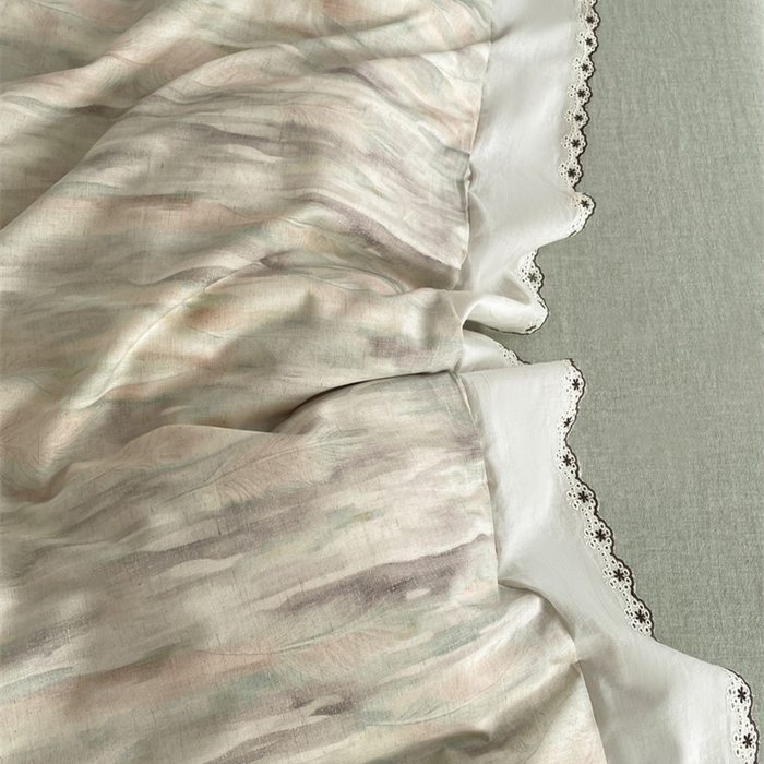 91家纺网 家纺一手货源 找家纺 慕晨 2026新款天丝莱赛尔棉麻数码印色织花边被套四件套高级田园美式直播热款 轻织