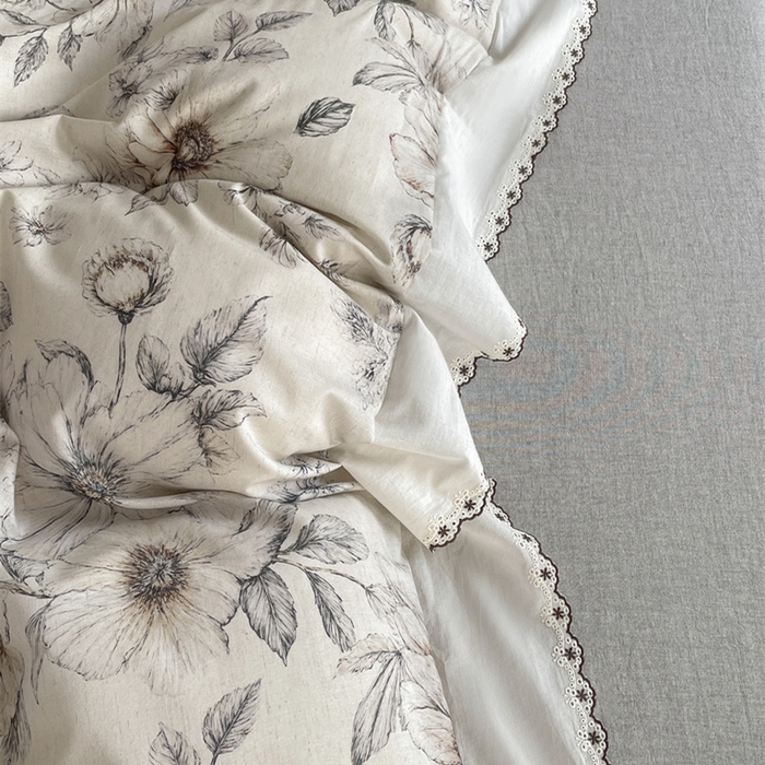 91家纺网 家纺一手货源 找家纺 慕晨 2026新款天丝莱赛尔棉麻数码印色织花边被套四件套高级田园美式直播热款 清缕