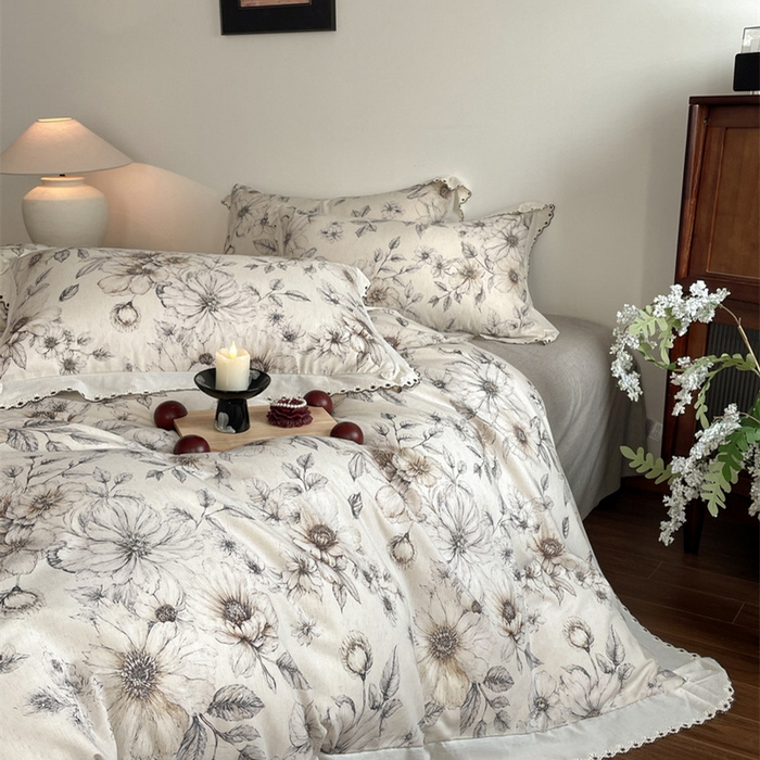 91家纺网 家纺一手货源 找家纺 慕晨 2026新款天丝莱赛尔棉麻数码印色织花边被套四件套高级田园美式直播热款 清缕