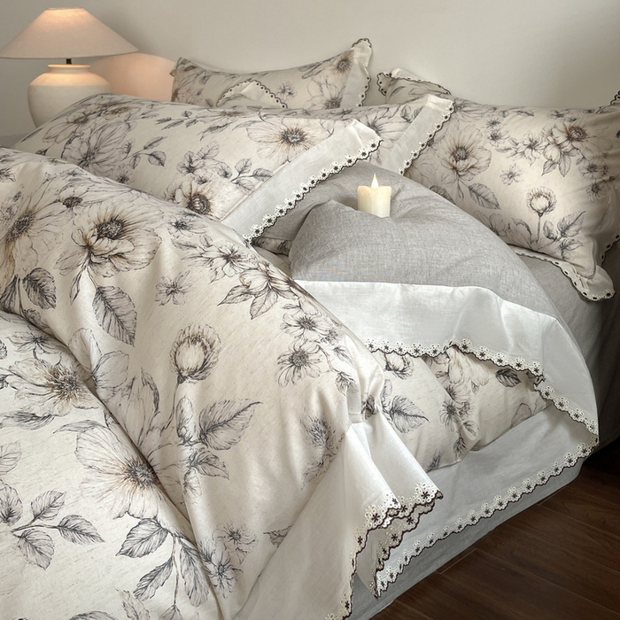 91家纺网 家纺一手货源 找家纺 慕晨 2026新款天丝莱赛尔棉麻数码印色织花边被套四件套高级田园美式直播热款 清缕