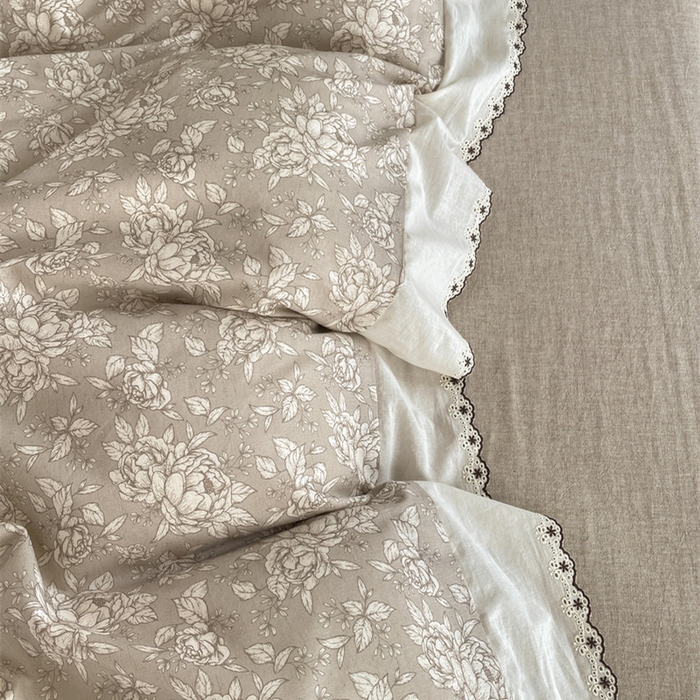 91家纺网 家纺一手货源 找家纺 慕晨 2026新款天丝莱赛尔棉麻数码印色织花边被套四件套高级田园美式直播热款 疏影