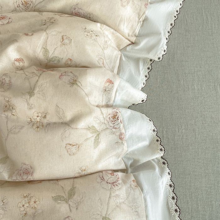 91家纺网 家纺一手货源 找家纺 慕晨 2026新款天丝莱赛尔棉麻数码印色织花边被套四件套高级田园美式直播热款 素偶