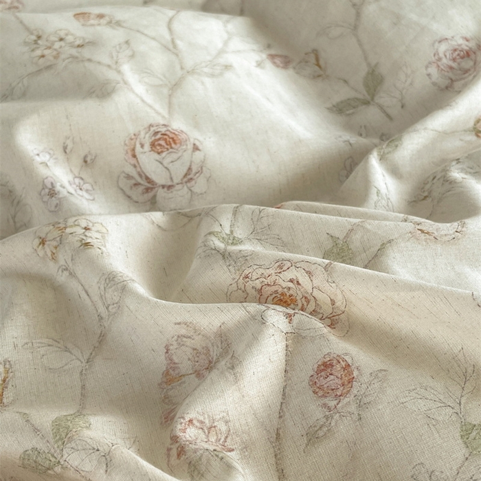 91家纺网 家纺一手货源 找家纺 慕晨 2026新款天丝莱赛尔棉麻数码印色织花边被套四件套高级田园美式直播热款 素偶