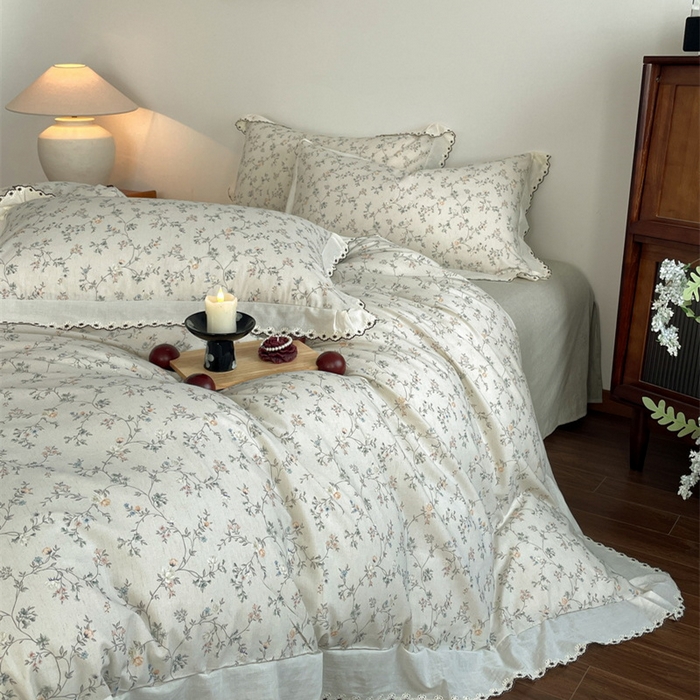 91家纺网 家纺一手货源 找家纺 慕晨 2026新款天丝莱赛尔棉麻数码印色织花边被套四件套高级田园美式直播热款 晚絮