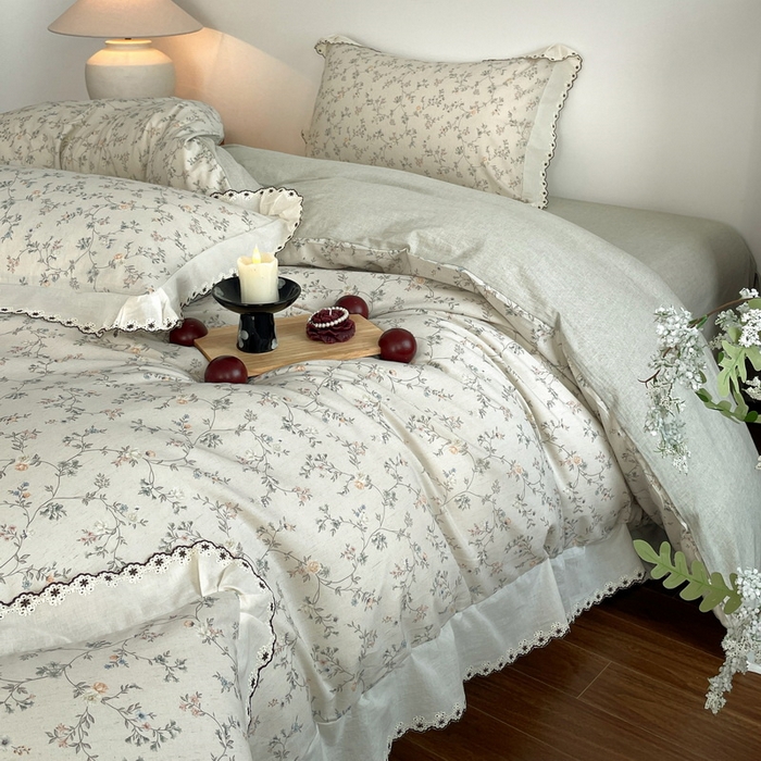 91家纺网 家纺一手货源 找家纺 慕晨 2026新款天丝莱赛尔棉麻数码印色织花边被套四件套高级田园美式直播热款 晚絮
