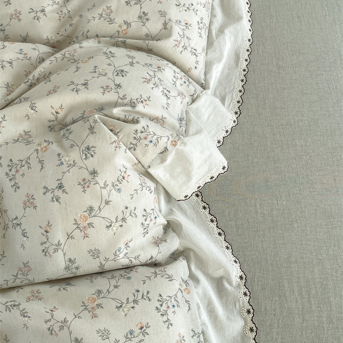 91家纺网 家纺一手货源 找家纺 慕晨 2026新款天丝莱赛尔棉麻数码印色织花边被套四件套高级田园美式直播热款 晚絮