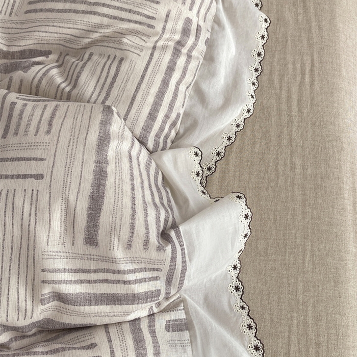 91家纺网 家纺一手货源 找家纺 慕晨 2026新款天丝莱赛尔棉麻数码印色织花边被套四件套高级田园美式直播热款 闲纹