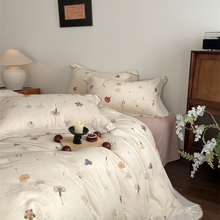 91家纺网 家纺一手货源 找家纺 慕晨 2026新款天丝莱赛尔棉麻数码印色织花边被套四件套高级田园美式直播热款 月汐