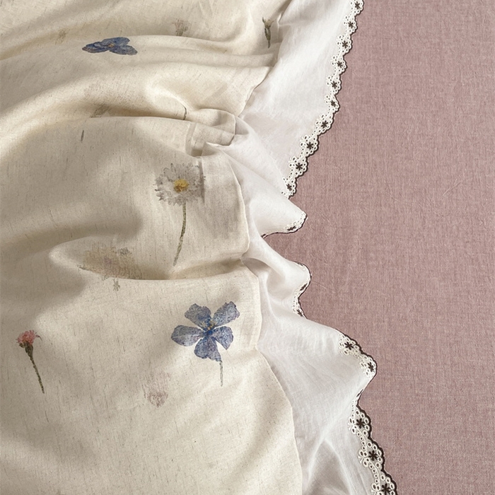 91家纺网 家纺一手货源 找家纺 慕晨 2026新款天丝莱赛尔棉麻数码印色织花边被套四件套高级田园美式直播热款 月汐