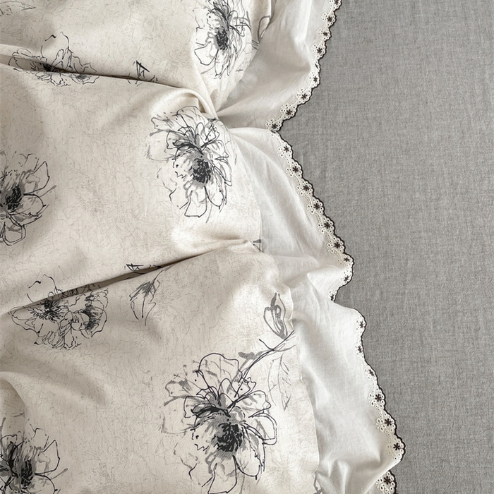 91家纺网 家纺一手货源 找家纺 慕晨 2026新款天丝莱赛尔棉麻数码印色织花边被套四件套高级田园美式直播热款 云堇