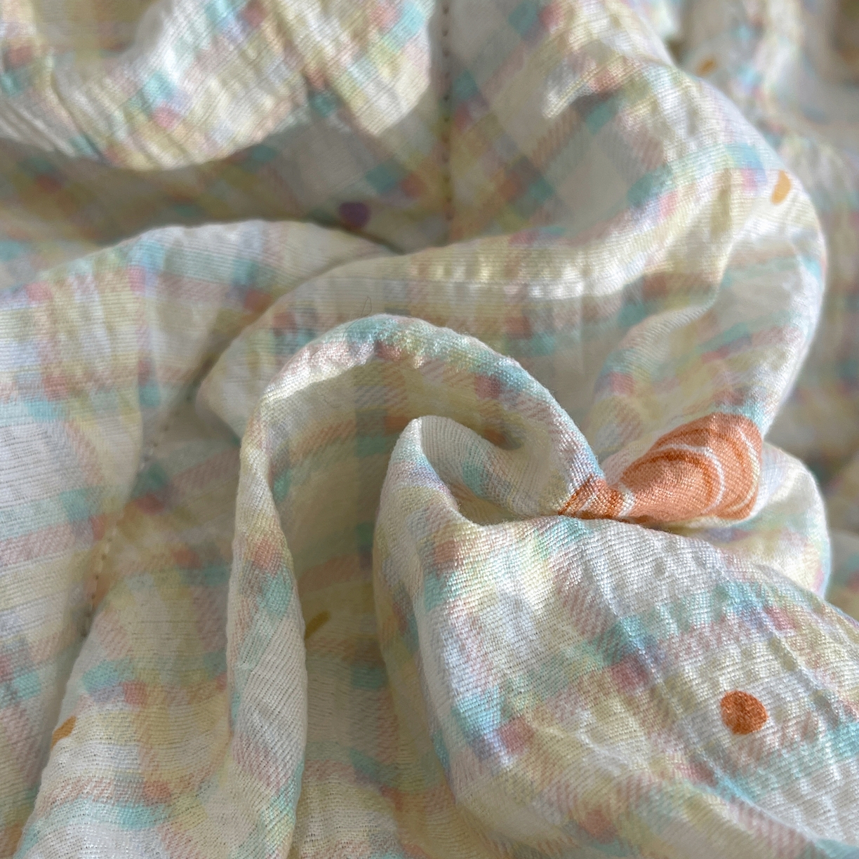 91家纺网 家纺一手货源 找家纺 梵克保罗 2026春夏新款全棉纯棉花边皱皱纱单夏被夏凉被空调被夏被四件套 南瓜格