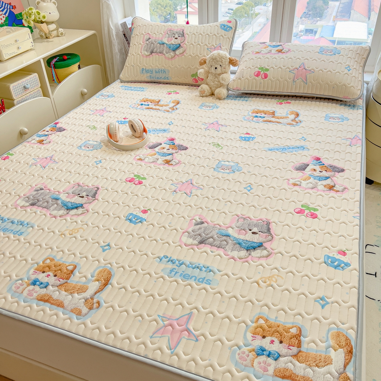 91家纺网 家纺一手货源 找家纺 （总）丝羽坊 2026新款高密凉感丝印花乳胶凉席-平铺款