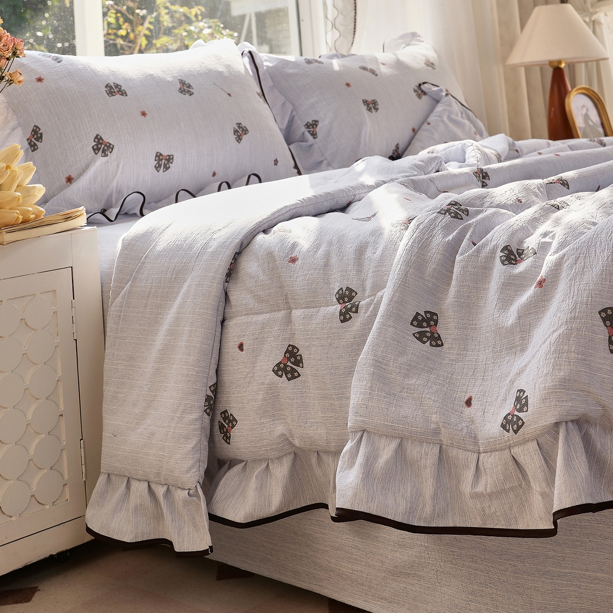 91家纺网 家纺一手货源 找家纺 梵克保罗 2026春夏新款提花色织花边夏被四件套单夏被空调被 星语心结