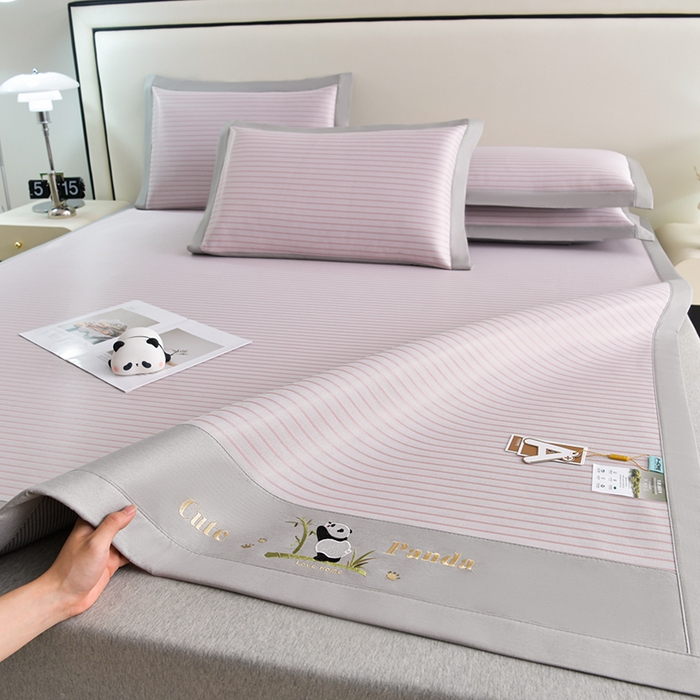 91家纺网 家纺一手货源 找家纺 （总）小牛席业 2026新款条纹爱家熊猫冰丝席藤席冰藤席冰丝席可机洗凉感冰丝席豆豆席PE霸王