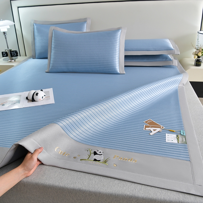 91家纺网 家纺一手货源 找家纺 （总）小牛席业 2026新款条纹爱家熊猫冰丝席藤席冰藤席冰丝席可机洗凉感冰丝席豆豆席PE霸王