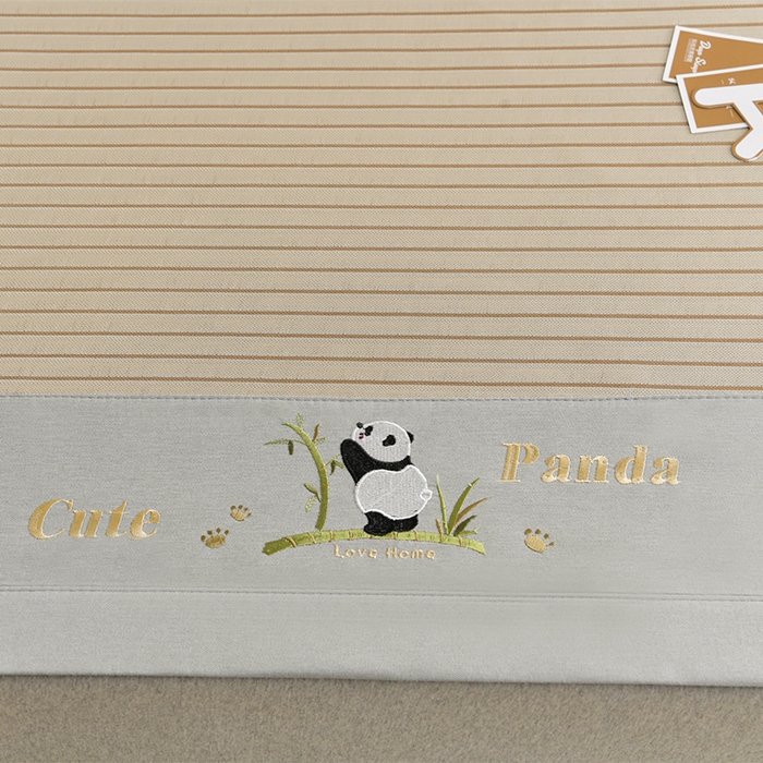 91家纺网 家纺一手货源 找家纺 小牛席业 2026新款条纹爱家熊猫冰丝席藤席冰藤席冰丝席可机洗凉感冰丝席豆豆席PE霸王 咖色