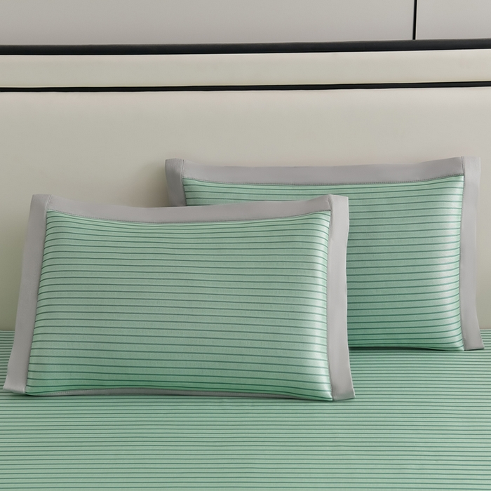 91家纺网 家纺一手货源 找家纺 小牛席业 2026新款条纹爱家熊猫冰丝席藤席冰藤席冰丝席可机洗凉感冰丝席豆豆席PE霸王 绿色