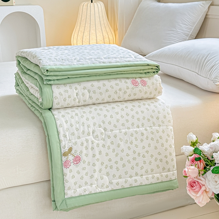 91家纺网 家纺一手货源 找家纺 好欣怡家纺 2026新款水洗棉夏被空调被被子被芯印花小清新夏凉被直播热款水洗棉包边款-樱桃