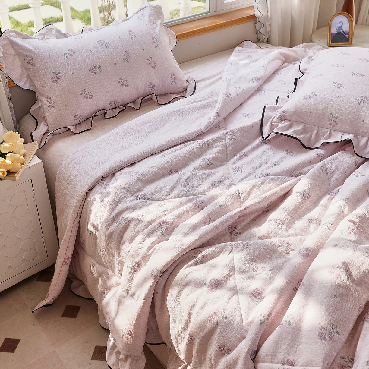 91家纺网 家纺一手货源 找家纺 梵克保罗 2026春夏新款提花色织花边夏被四件套单夏被空调被 樱花绘