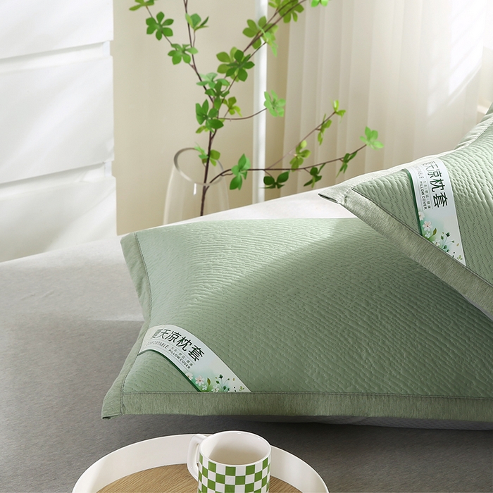 91家纺网 家纺一手货源 找家纺 小牛席业 2026新款小斜纹冷感豆豆枕套凉枕套夏天枕套冰丝枕套竹枕套藤枕套冰藤枕套 小斜纹冷感豆豆枕套-绿色