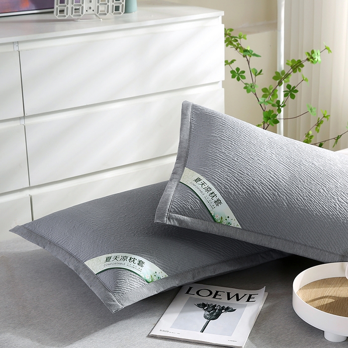 91家纺网 家纺一手货源 找家纺 小牛席业 2026新款小斜纹冷感豆豆枕套凉枕套夏天枕套冰丝枕套竹枕套藤枕套冰藤枕套 小斜纹冷感豆豆枕套-灰色