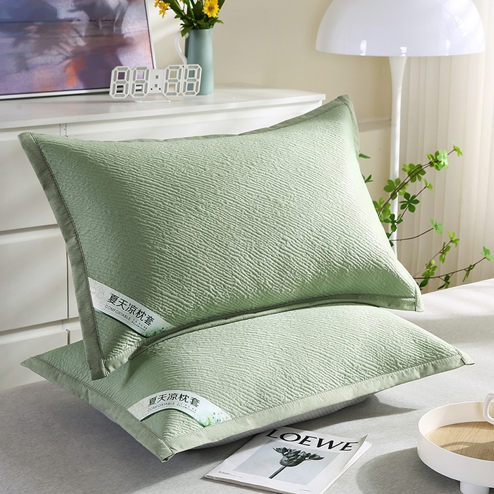 91家纺网 家纺一手货源 找家纺 小牛席业 2026新款小斜纹冷感豆豆枕套凉枕套夏天枕套冰丝枕套竹枕套藤枕套冰藤枕套 小斜纹冷感豆豆枕套-绿色