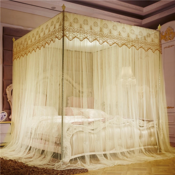 91家纺网 家纺一手货源 找家纺 冉美家纺 2026新款宫廷蚊帐 皇冠 恋情 幻彩 缤纷 繁花-米黄