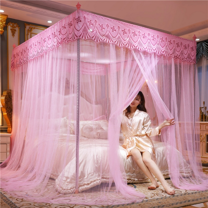 91家纺网 家纺一手货源 找家纺 冉美家纺 2026新款宫廷蚊帐 皇冠 恋情 幻彩 缤纷 幻彩-粉色
