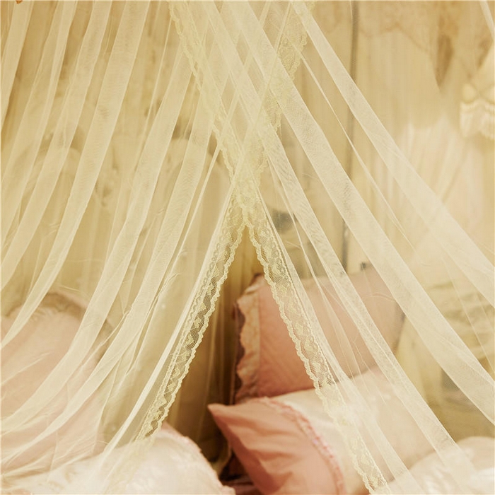 91家纺网 家纺一手货源 找家纺 冉美家纺 2026新款宫廷蚊帐 皇冠 恋情 幻彩 缤纷 繁花-米黄