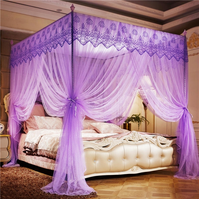 冉美家纺 2026新款宫廷蚊帐 皇冠 恋情 幻彩 缤纷 繁花-紫色
