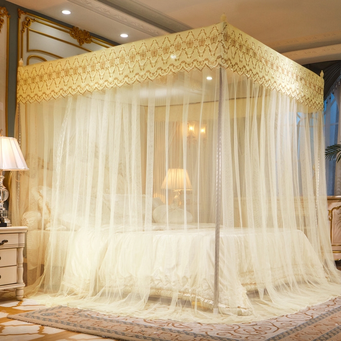 91家纺网 家纺一手货源 找家纺 冉美家纺 2026新款宫廷蚊帐 皇冠 恋情 幻彩 缤纷 皇冠-米黄