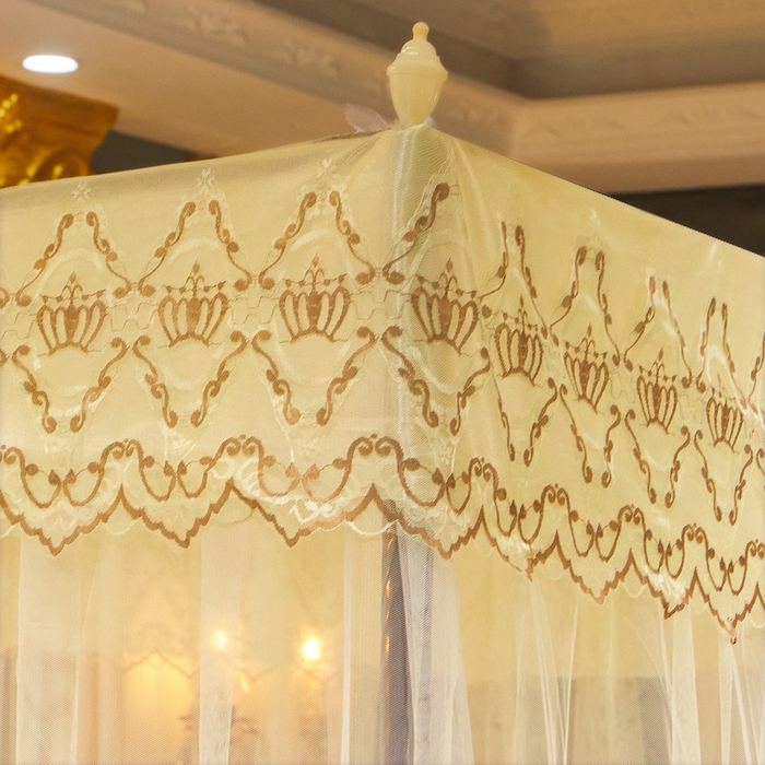 91家纺网 家纺一手货源 找家纺 冉美家纺 2026新款宫廷蚊帐 皇冠 恋情 幻彩 缤纷 皇冠-米黄