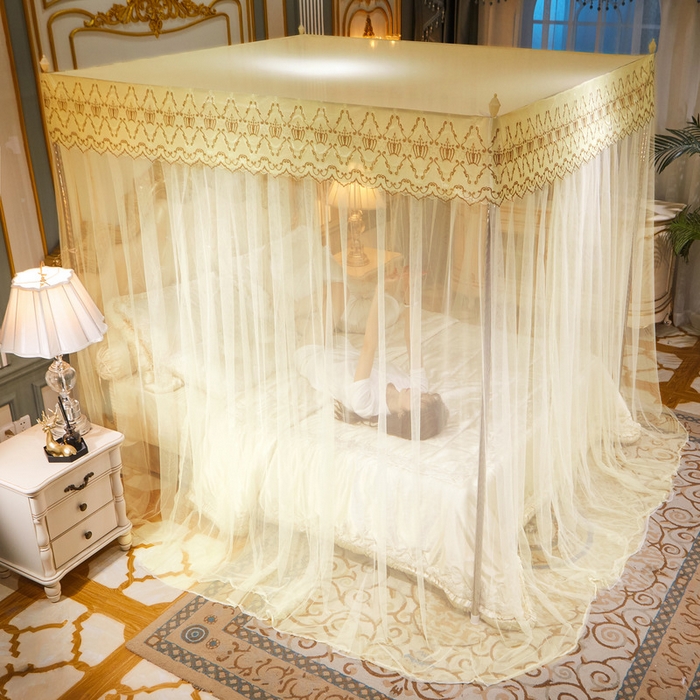 91家纺网 家纺一手货源 找家纺 冉美家纺 2026新款宫廷蚊帐 皇冠 恋情 幻彩 缤纷 皇冠-米黄