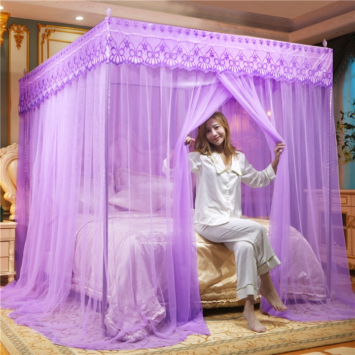 91家纺网 家纺一手货源 找家纺 冉美家纺 2026新款宫廷蚊帐 皇冠 恋情 幻彩 缤纷 恋情-紫色