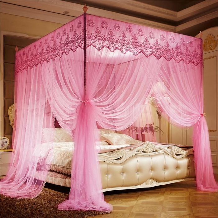 冉美家纺 2026新款宫廷蚊帐 皇冠 恋情 幻彩 缤纷 繁花-粉色