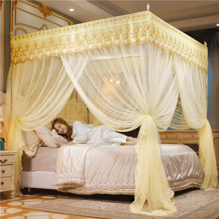 91家纺网 家纺一手货源 找家纺 冉美家纺 2026新款宫廷蚊帐 皇冠 恋情 幻彩 缤纷 恋情-黄色