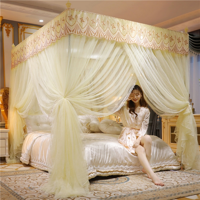 91家纺网 家纺一手货源 找家纺 冉美家纺 2026新款宫廷蚊帐 皇冠 恋情 幻彩 缤纷 幻彩-米黄