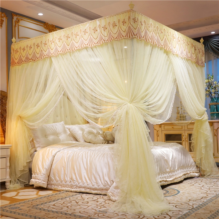 91家纺网 家纺一手货源 找家纺 冉美家纺 2026新款宫廷蚊帐 皇冠 恋情 幻彩 缤纷 幻彩-米黄