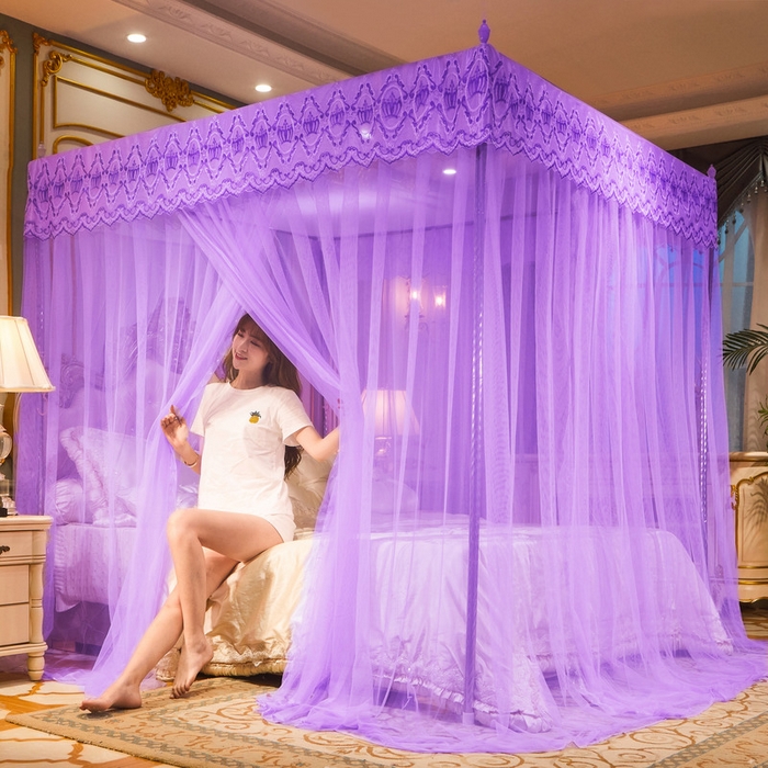 91家纺网 家纺一手货源 找家纺 冉美家纺 2026新款宫廷蚊帐 皇冠 恋情 幻彩 缤纷 皇冠-紫色